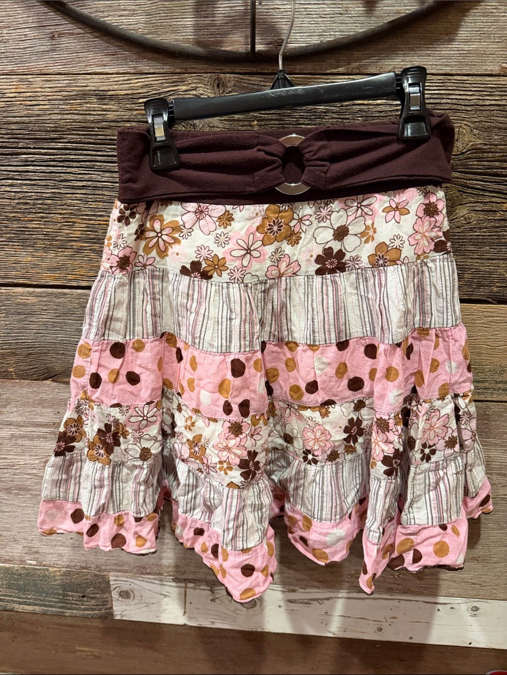 Floral Tiered Pink Patchwork Skirt